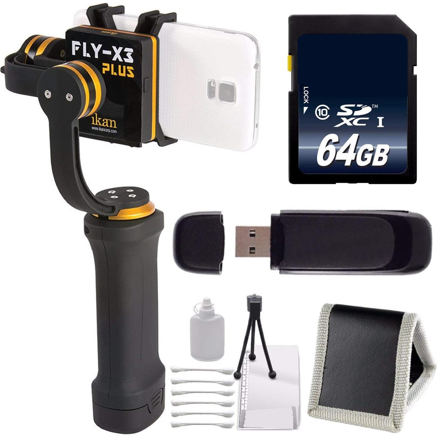 Estabilizador Gimbal ikan FLY-X3-Plus para Smartphone + Kit 64GB