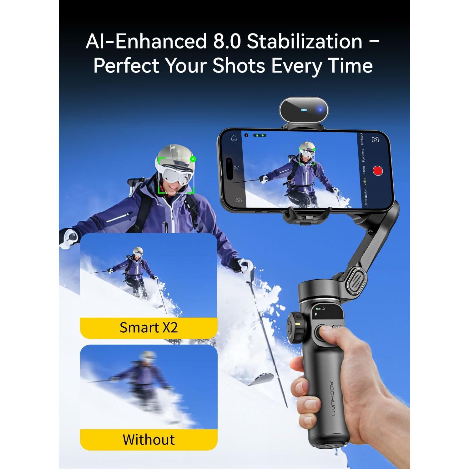 Estabilizador de Cardán 3 Ejes Smart X2 Negro AI con Bolsa y Varilla