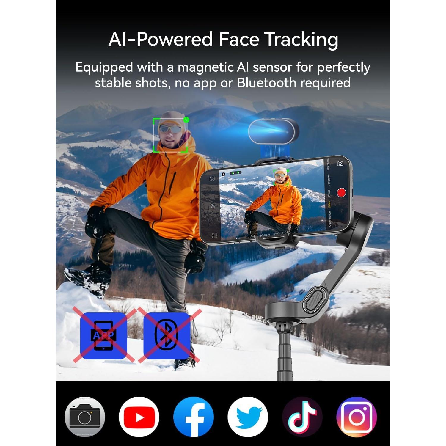 Estabilizador de Cardán 3 Ejes Smart X2 Negro AI con Varilla de Extensión