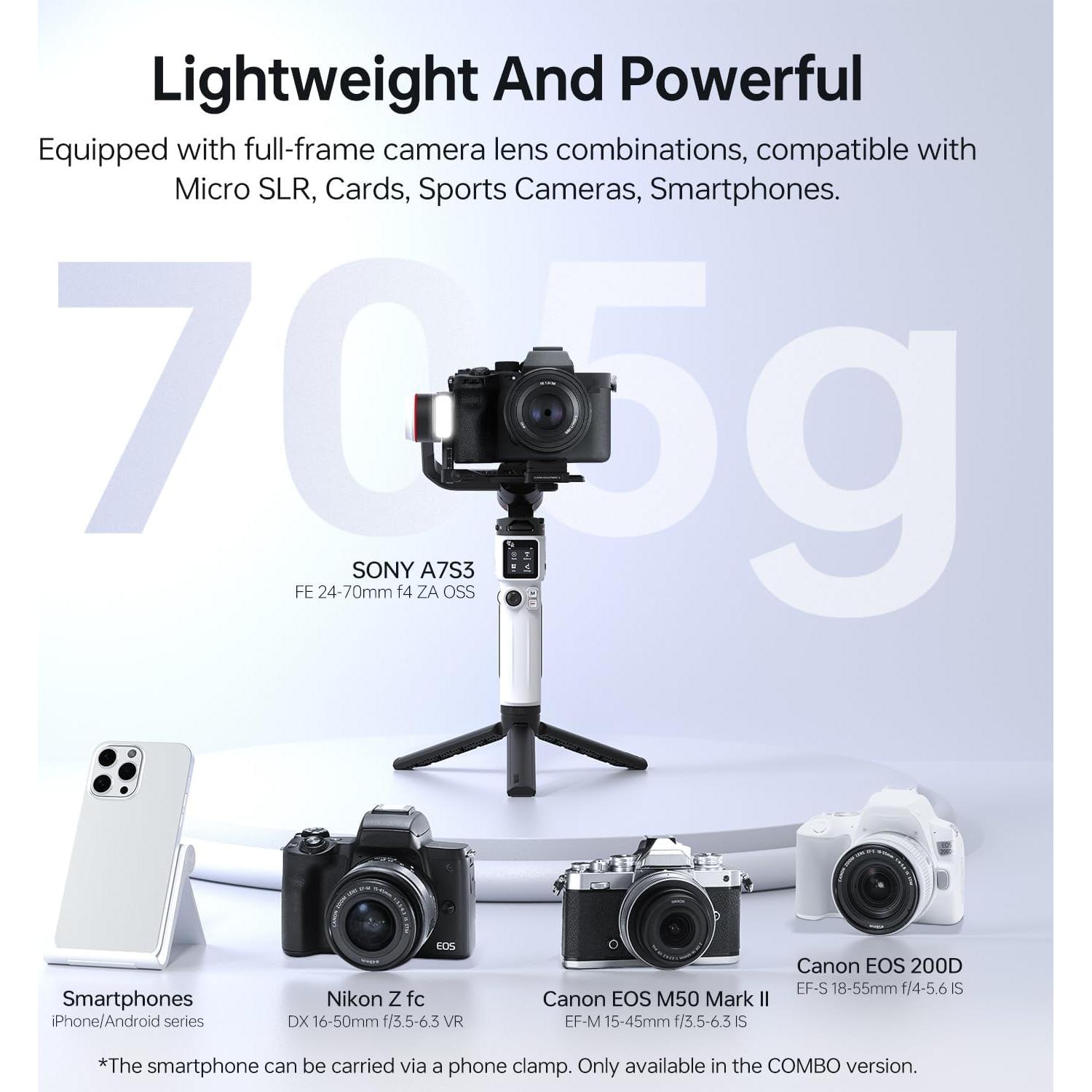 Estabilizador de Cámara ZHIYUN Crane M3S 3 Ejes con Luz y Control Bluetooth