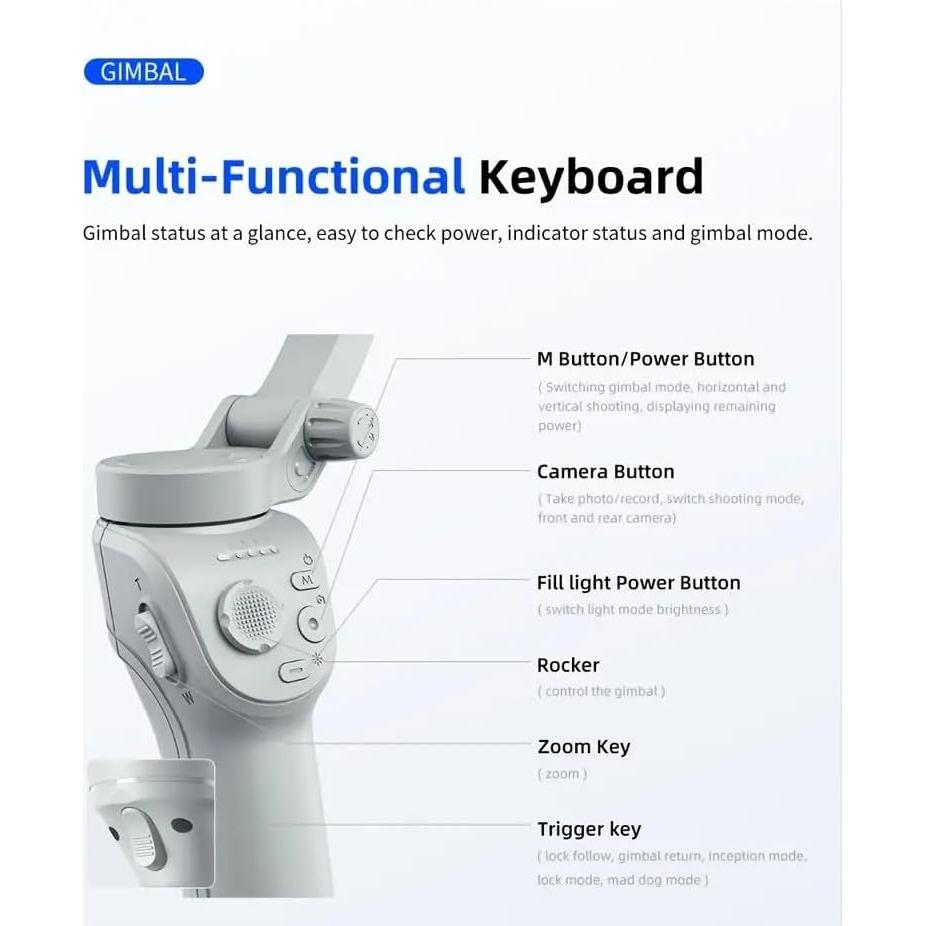 Estabilizador Gimbal AOCHUAN M01 para Smartphone 3 Ejes con Luz LED