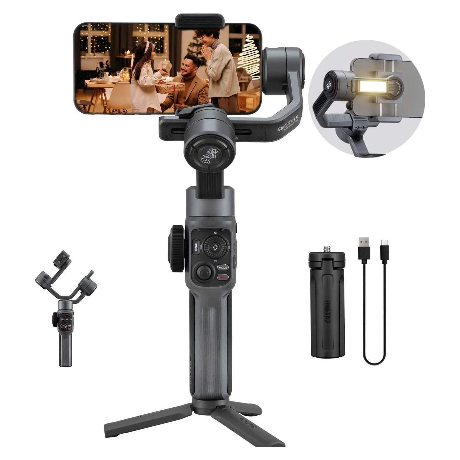 Estabilizador Gimbal Zhiyun Smooth 5S con Luz Relleno 3-ejes