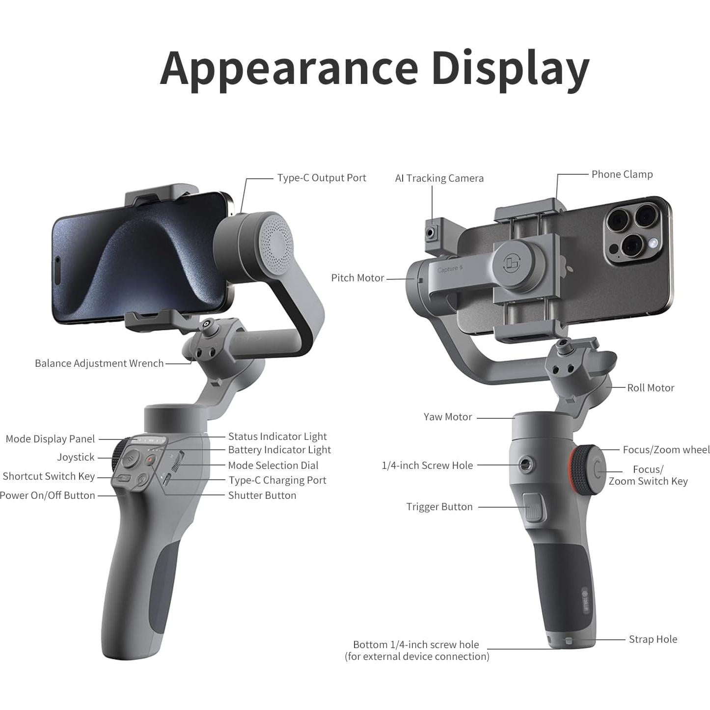 Gimbal Estabilizador TOALLIN para Smartphone 3 Ejes AI 2600mAh