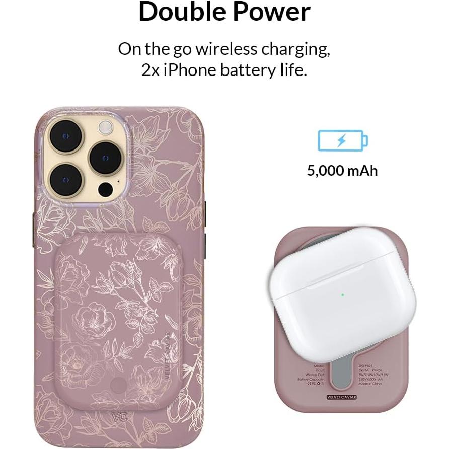 Batería Portátil Velvet Caviar 5000mAh MagSafe Rosa Floral