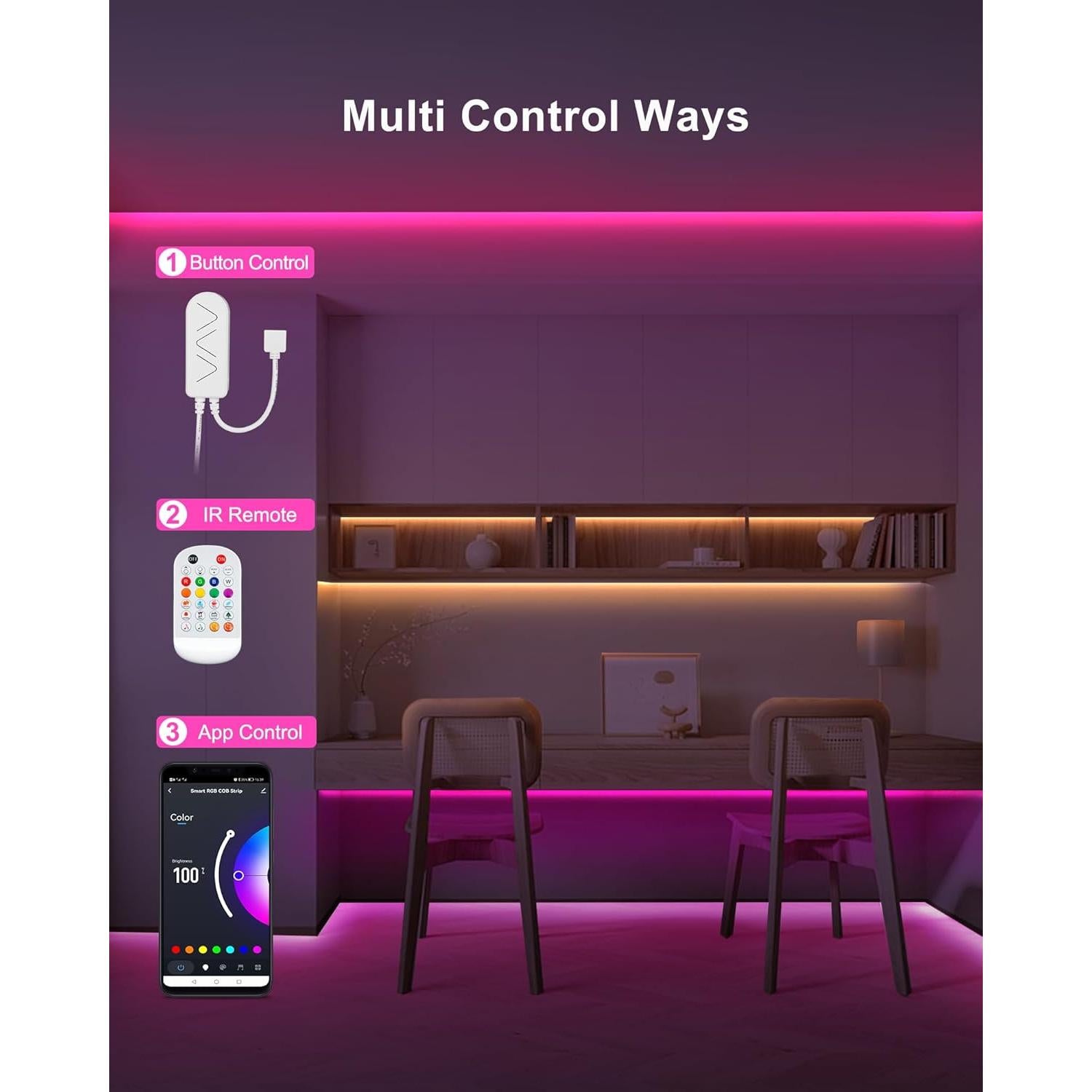 Tira de Luz LED COB RGB Tatazone 1.5m Control Remoto Bluetooth