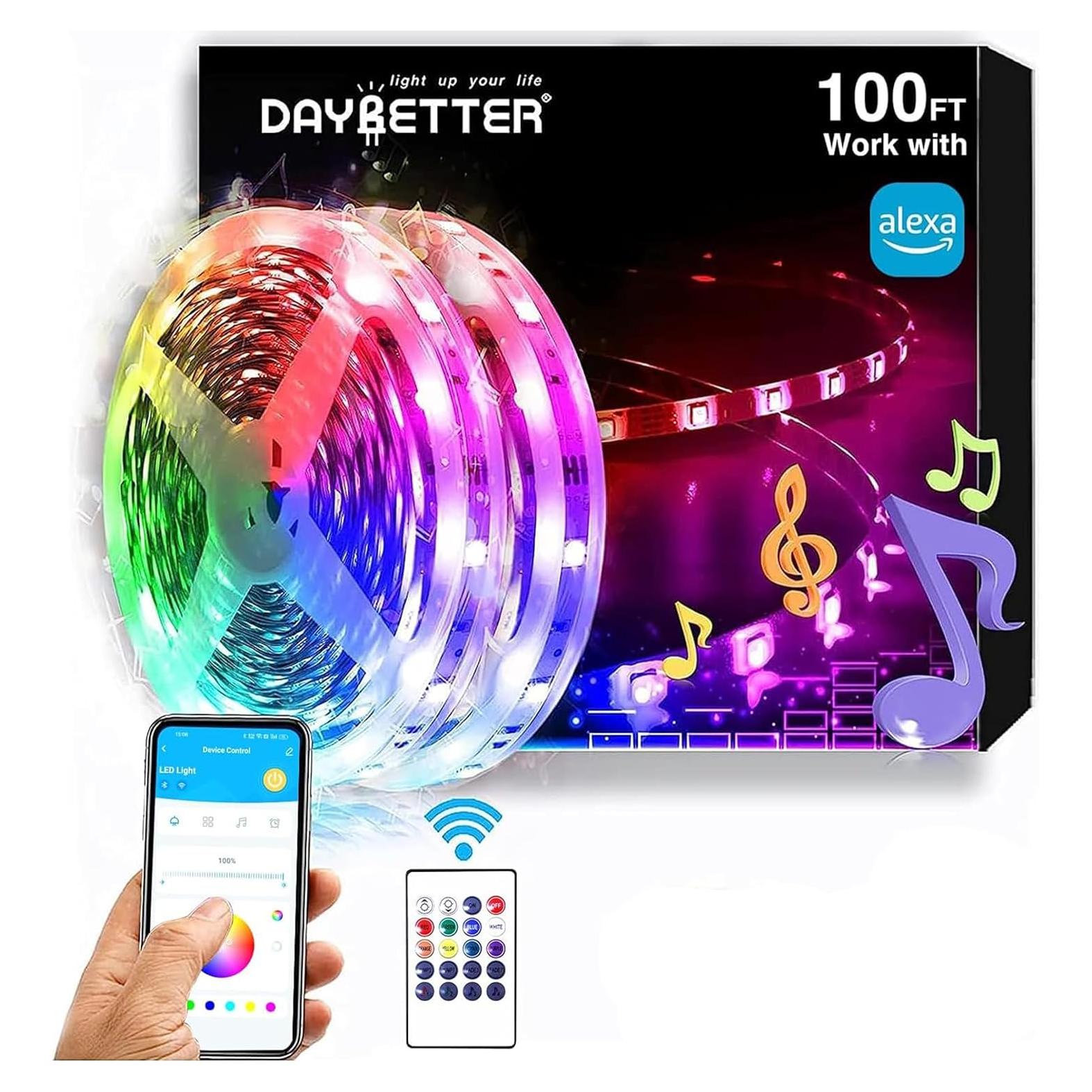 Tira LED RGB inteligente Daybetter 30.48m compatible con Alexa
