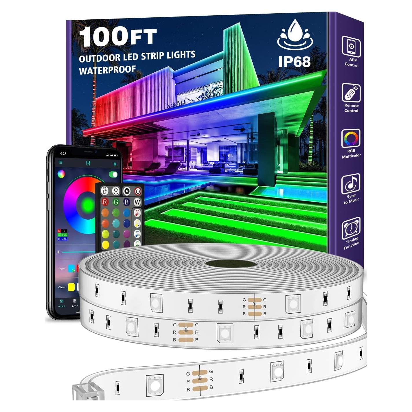 Tira LED de 30.48m AILBTON IP68 para Exteriores con Control Bluetooth