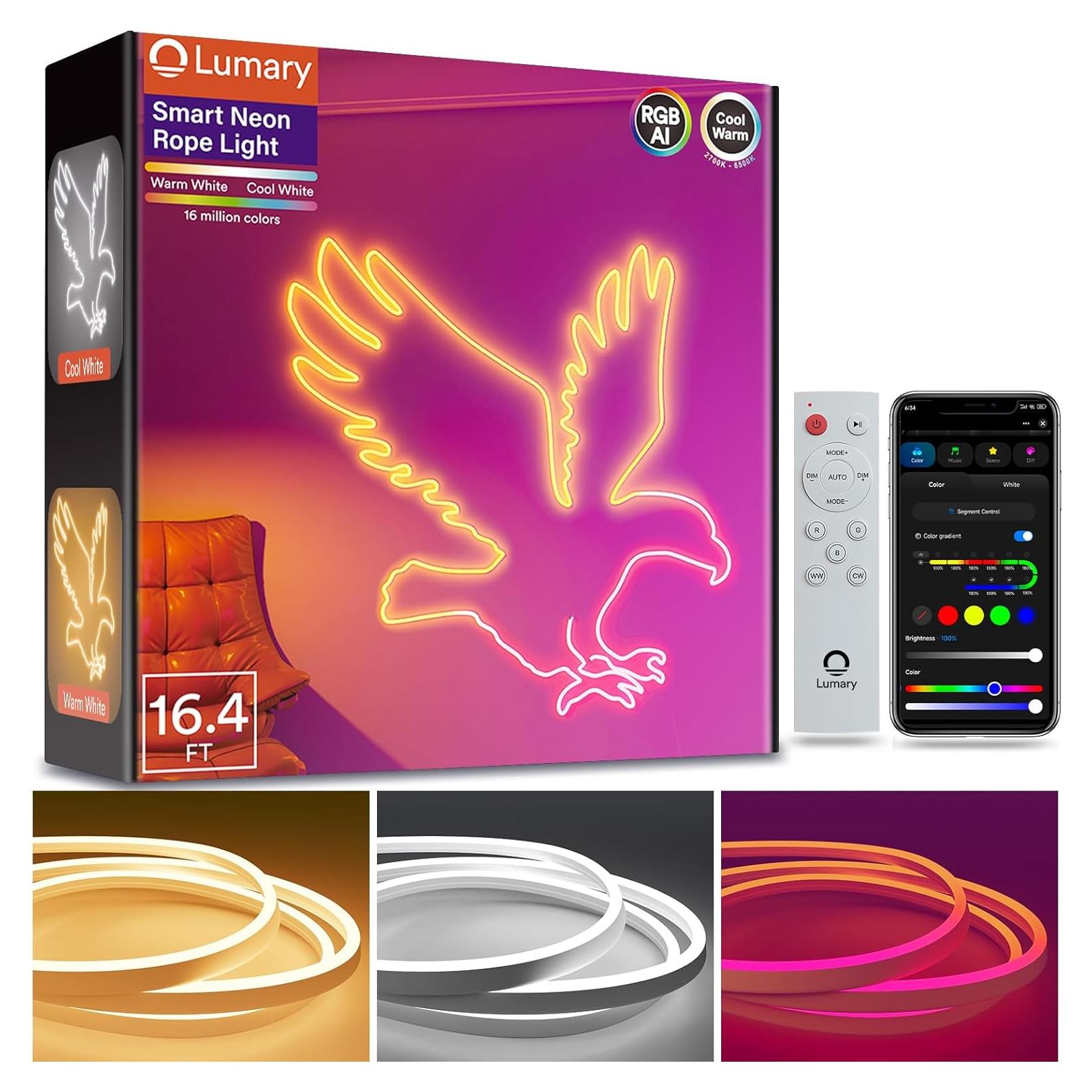 Tira de Luz LED Neon Lumary 5m RGB Cálido y Frío, Control Alexa