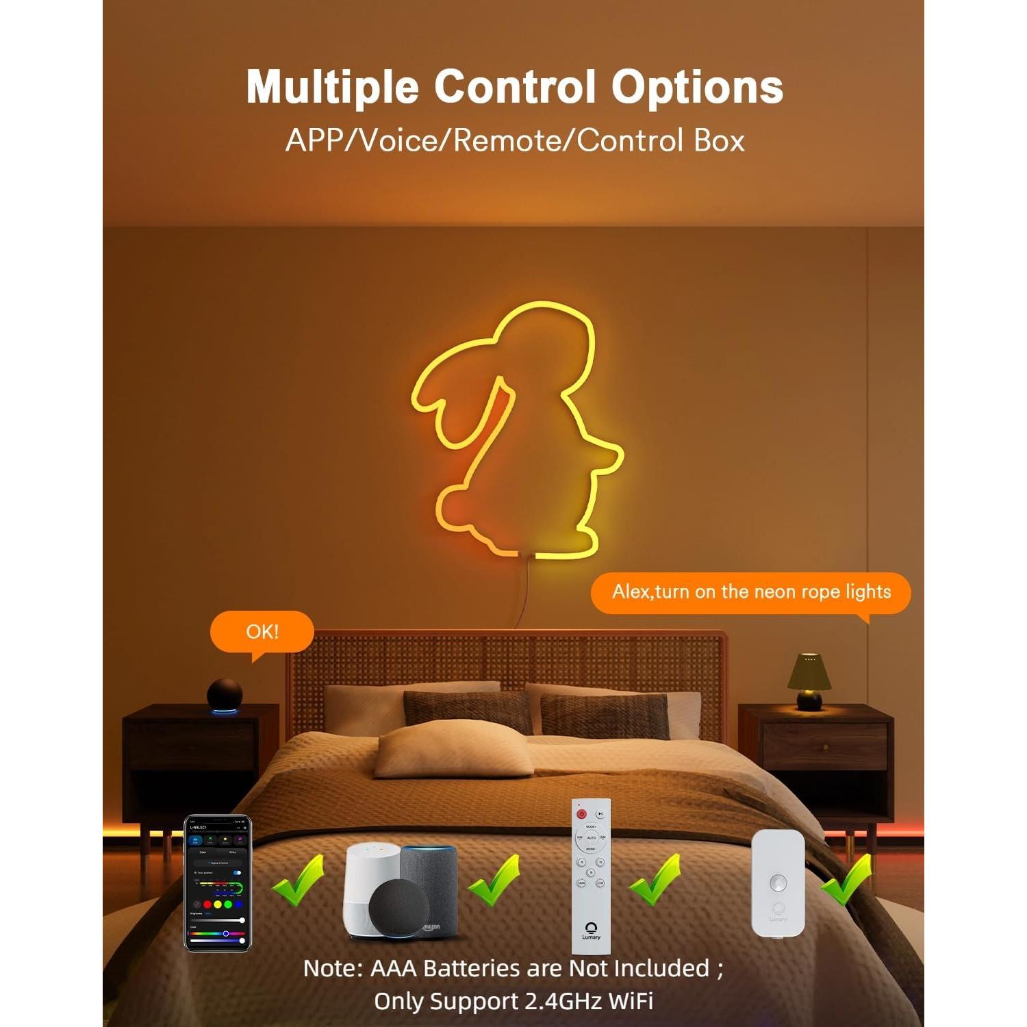 Tira de Luz LED Neon Lumary 5m RGB Cálido y Frío, Control Alexa