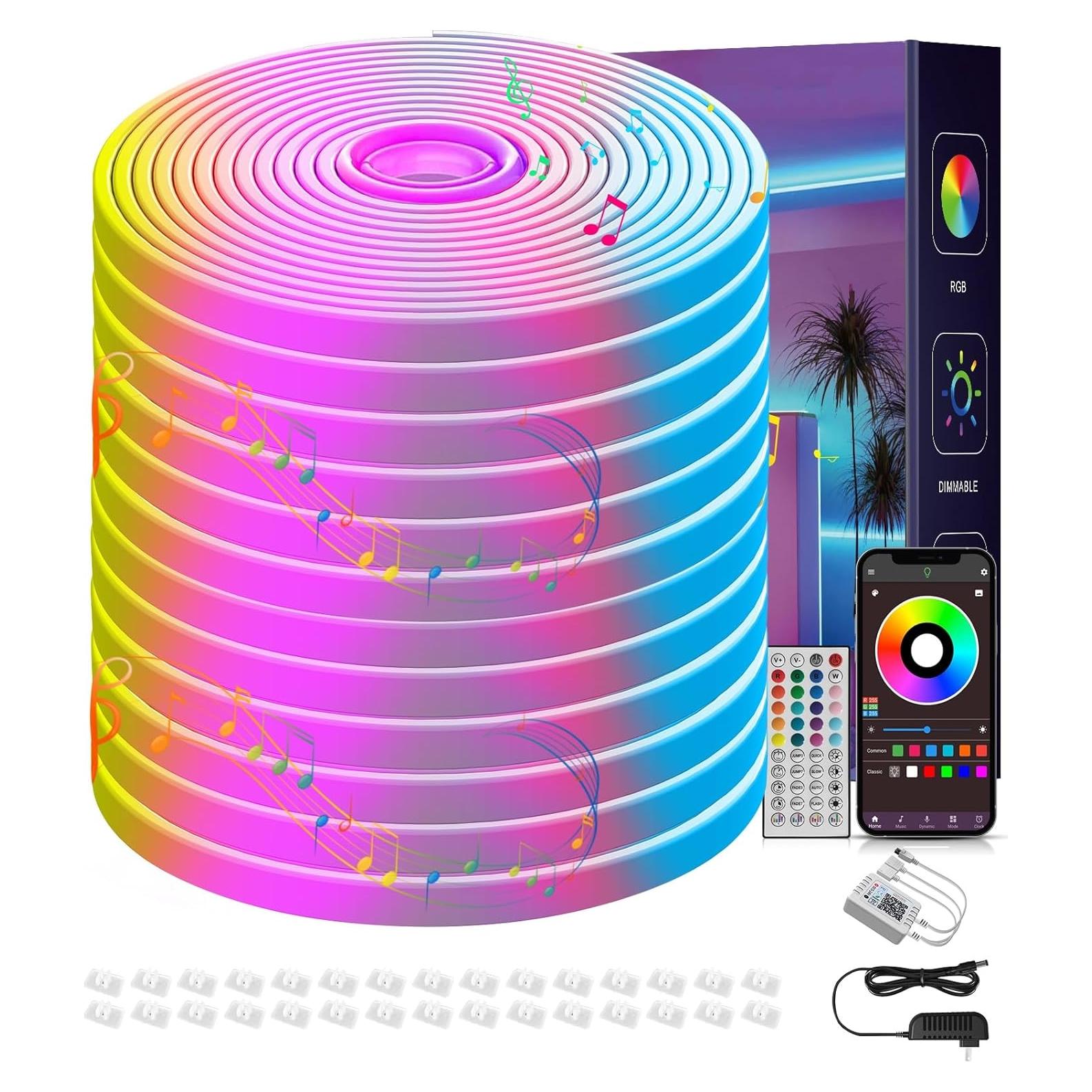 Luces de tira LED Neón RGB 15.24m Ledagic IP67 con control remoto