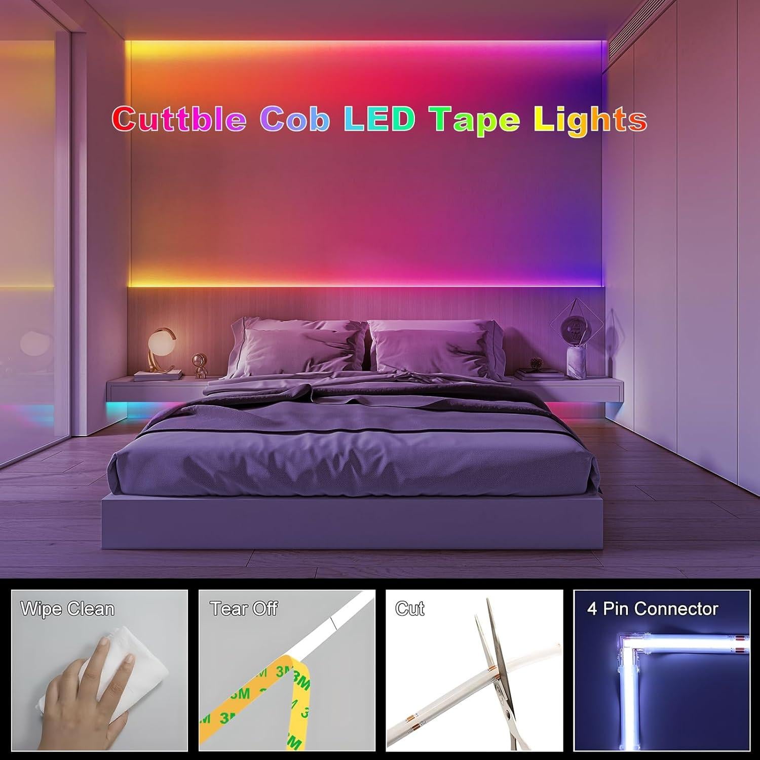 Tira LED COB RGB 20FT BUNACET con Control Remoto y App