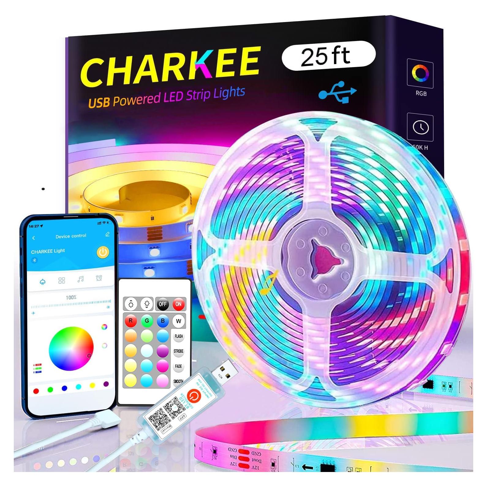 Tira de LED RGB 7.62m CHARKEE con Control Remoto y APP