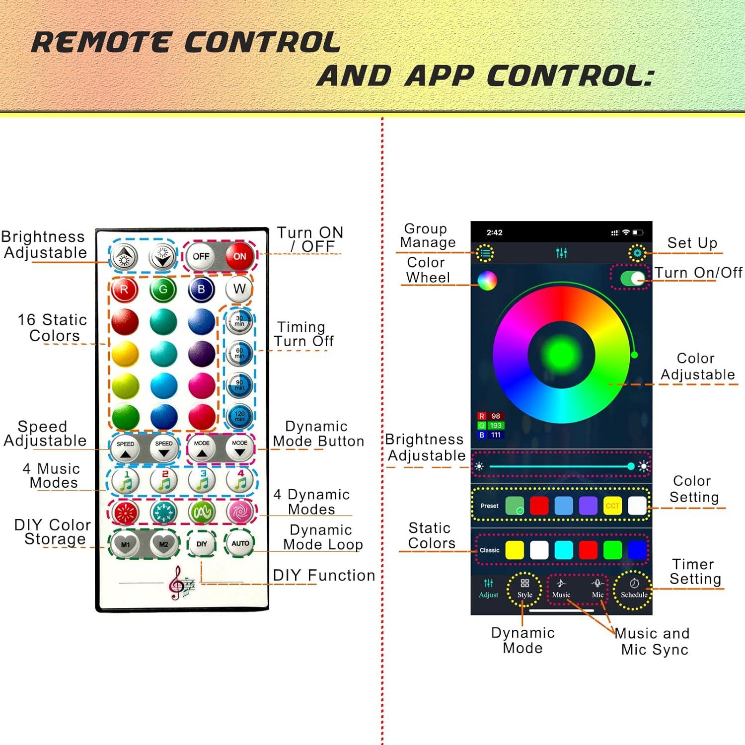 Luces LED de Fuegos Artificiales Noddy 14pcs RGBIC Control APP