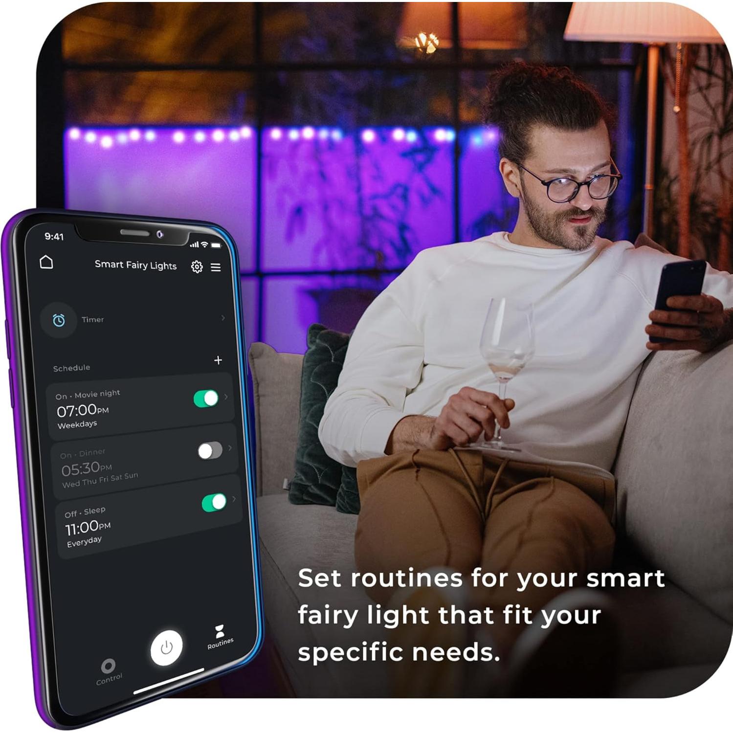 Luces de Hadas Inteligentes GLOBE 10m RGB Control por Voz