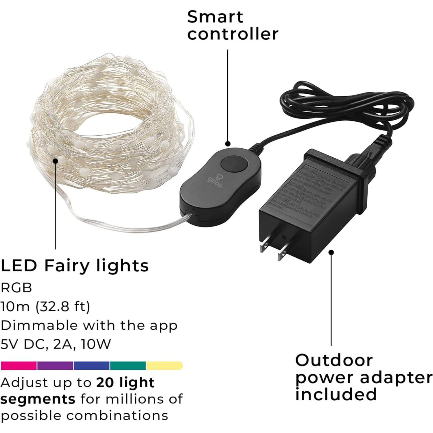 Luces de Hadas Inteligentes GLOBE 10m RGB Control por Voz