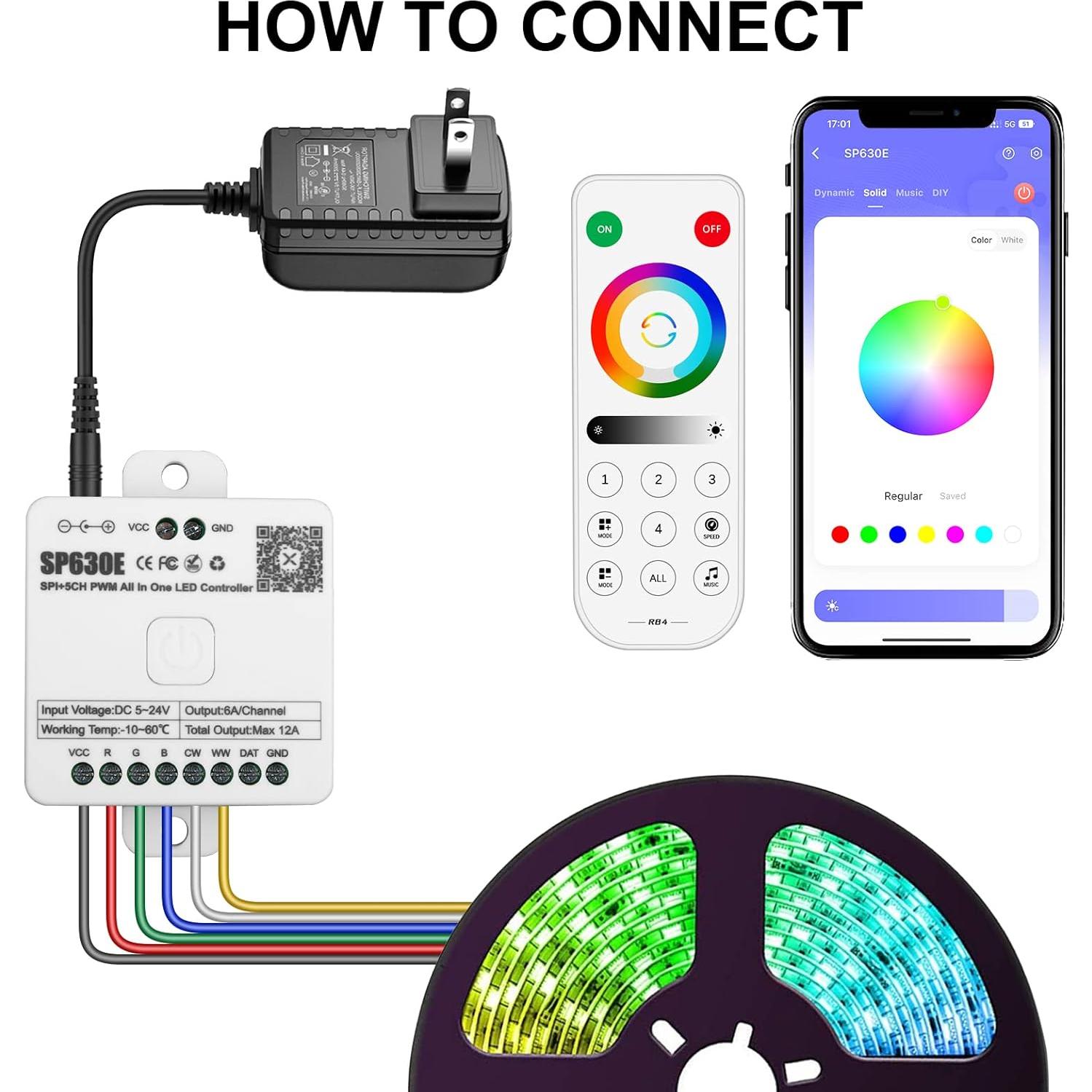 Controlador LED Bluetooth RGBZONE SP630E 5V/12V/24V