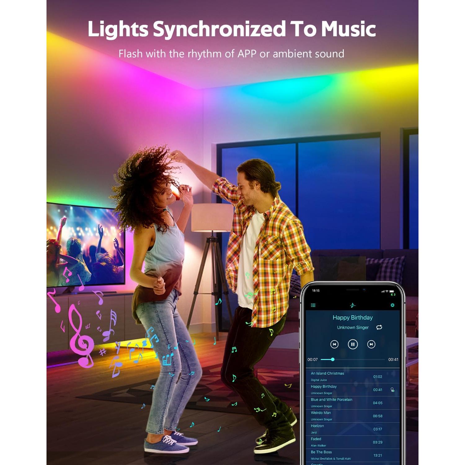 Tira de Luz LED Inteligente RGB 30M 1800 LEDs IP67 Control APP