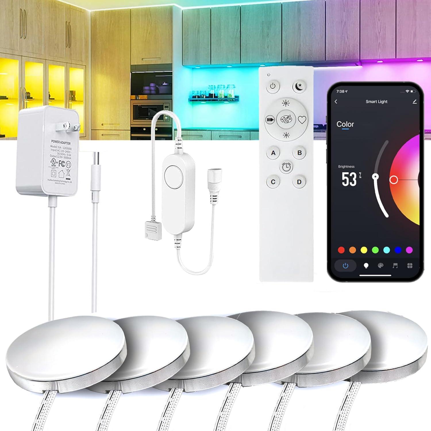 Paquete de 6 luces LED inteligentes YSRSAI RGB WiFi con control remoto