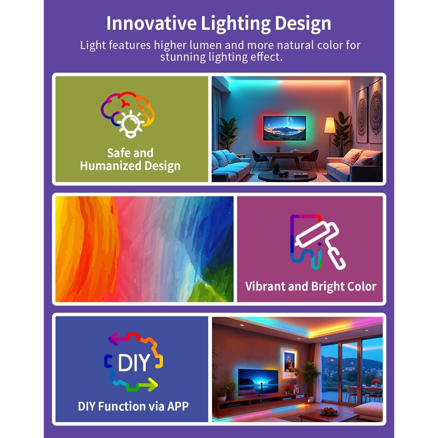 Tira LED RGB+IC 2m SUNLINKCO, Luz Inteligente Bluetooth