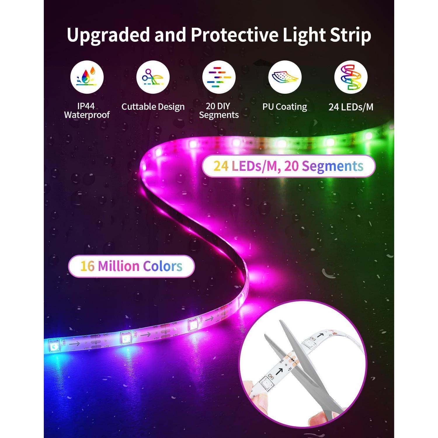 Tira LED RGB+IC 2m SUNLINKCO, Luz Inteligente Bluetooth