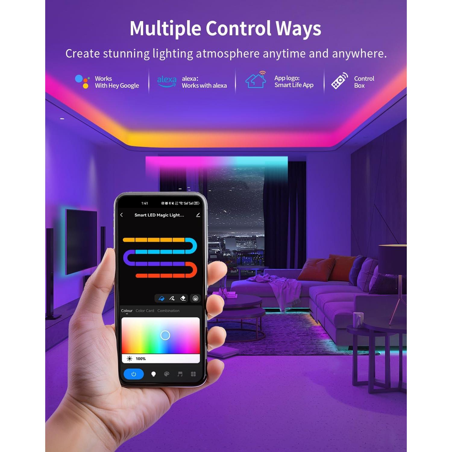 Tira LED RGB+IC 2m SUNLINKCO, Luz Inteligente Bluetooth