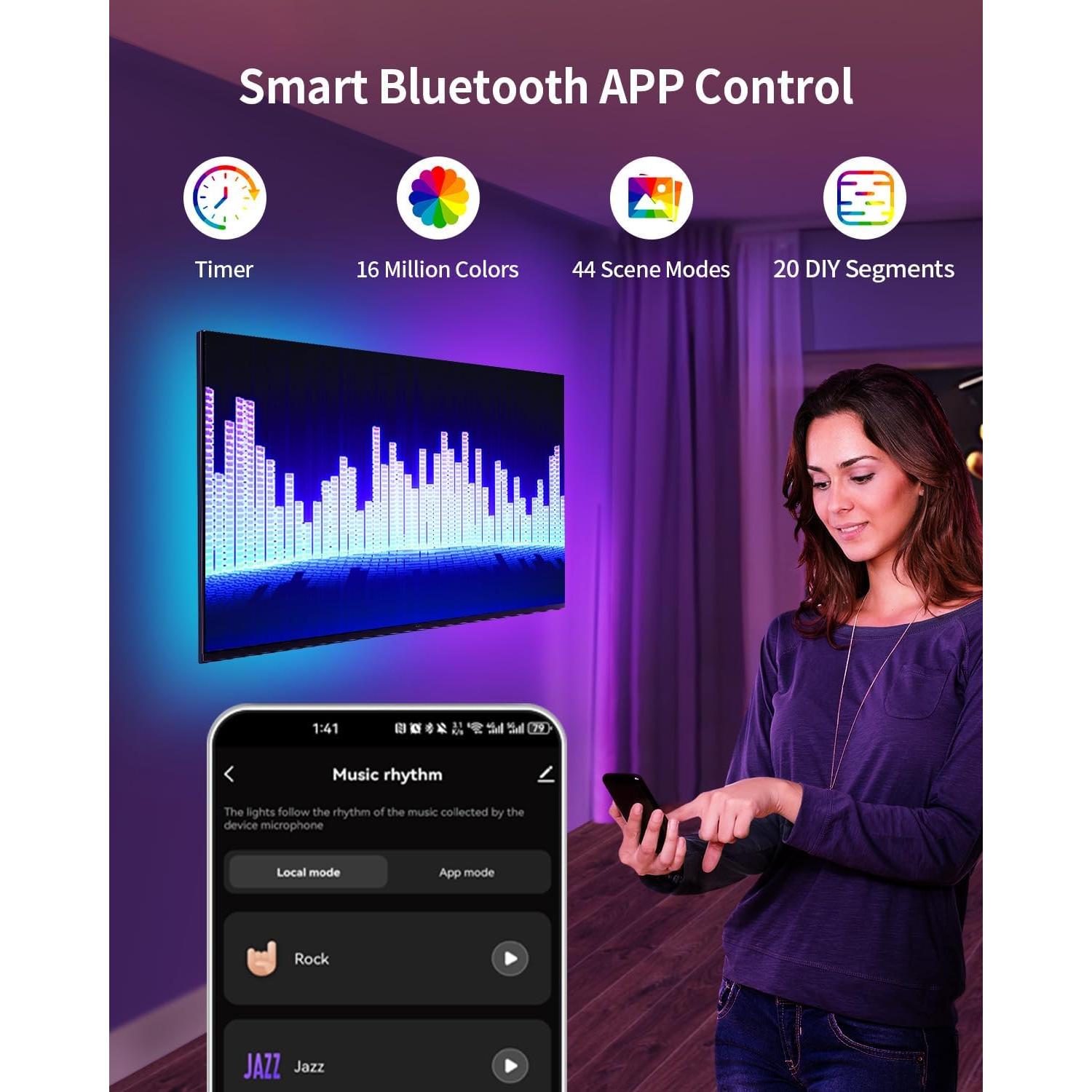 Tira LED RGB+IC 2m SUNLINKCO, Luz Inteligente Bluetooth