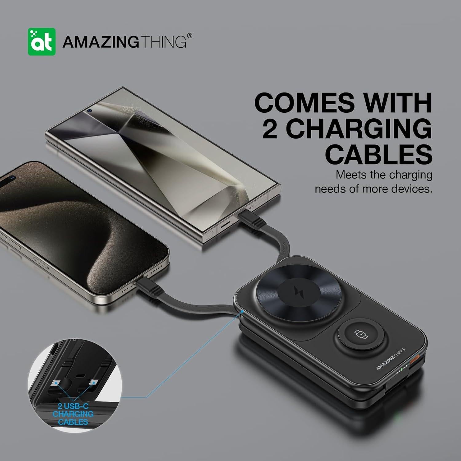 Banco de Poder Magnético Plegable 8000mAh con Cables USB-C - Itian