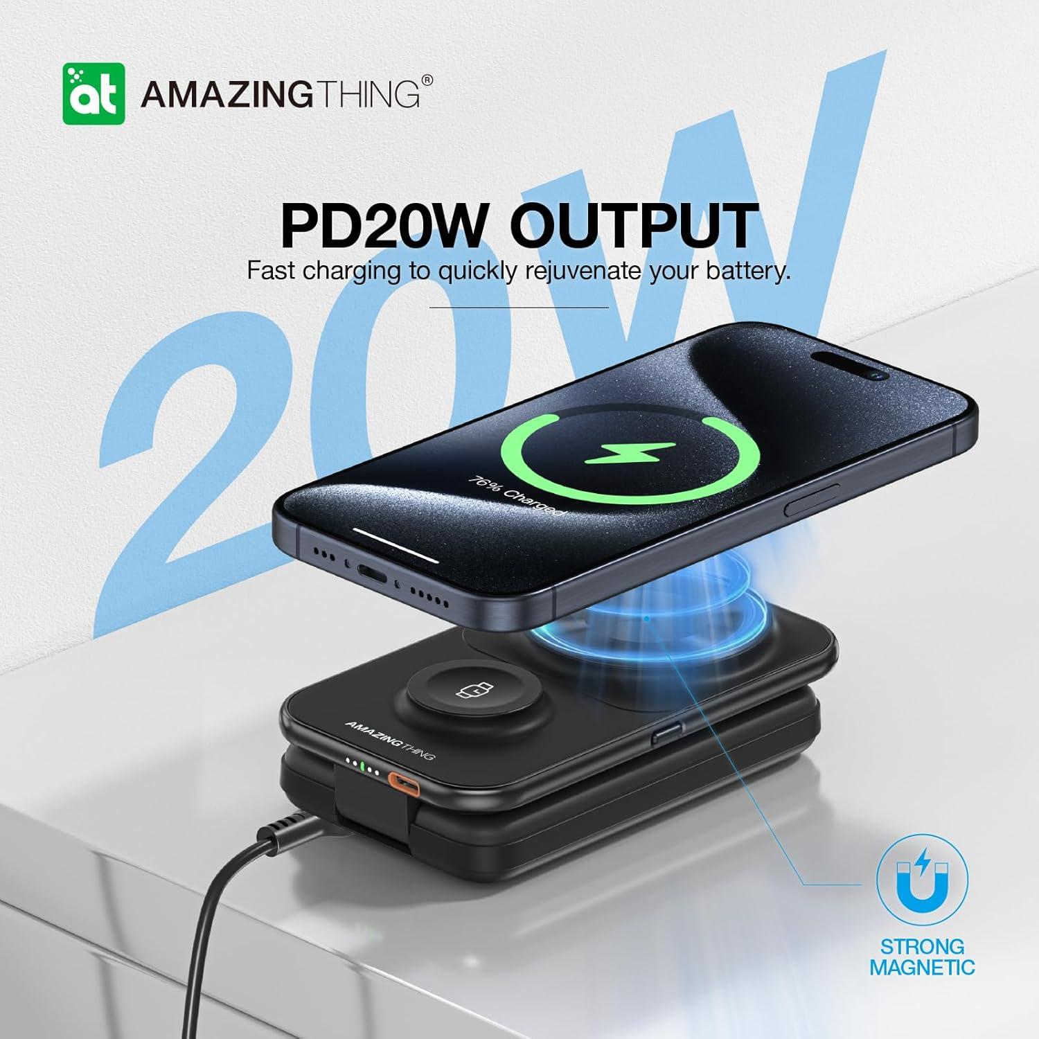 Banco de Poder Magnético Plegable 8000mAh con Cables USB-C - Itian