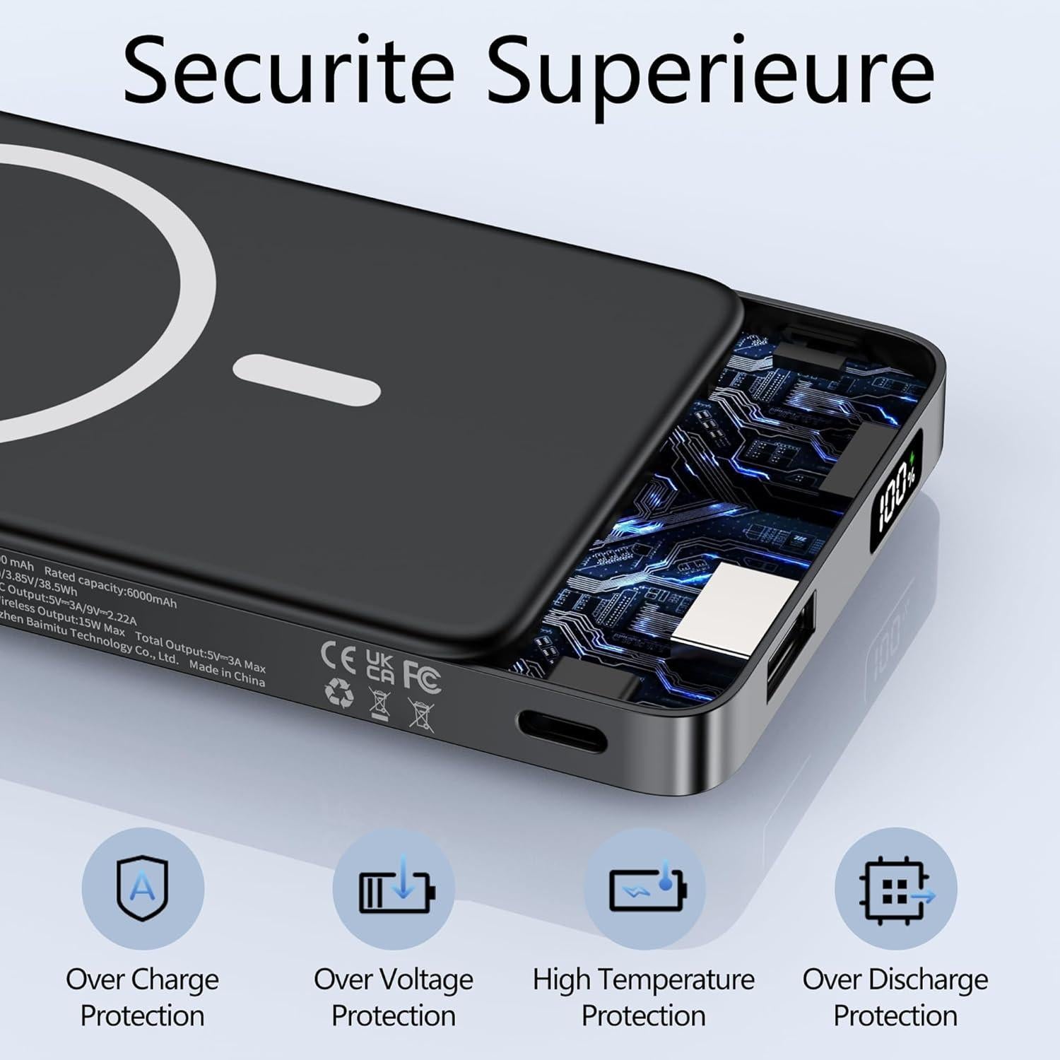 Batería Portátil Magnética YUJE 10000mAh Carga Rápida 20W