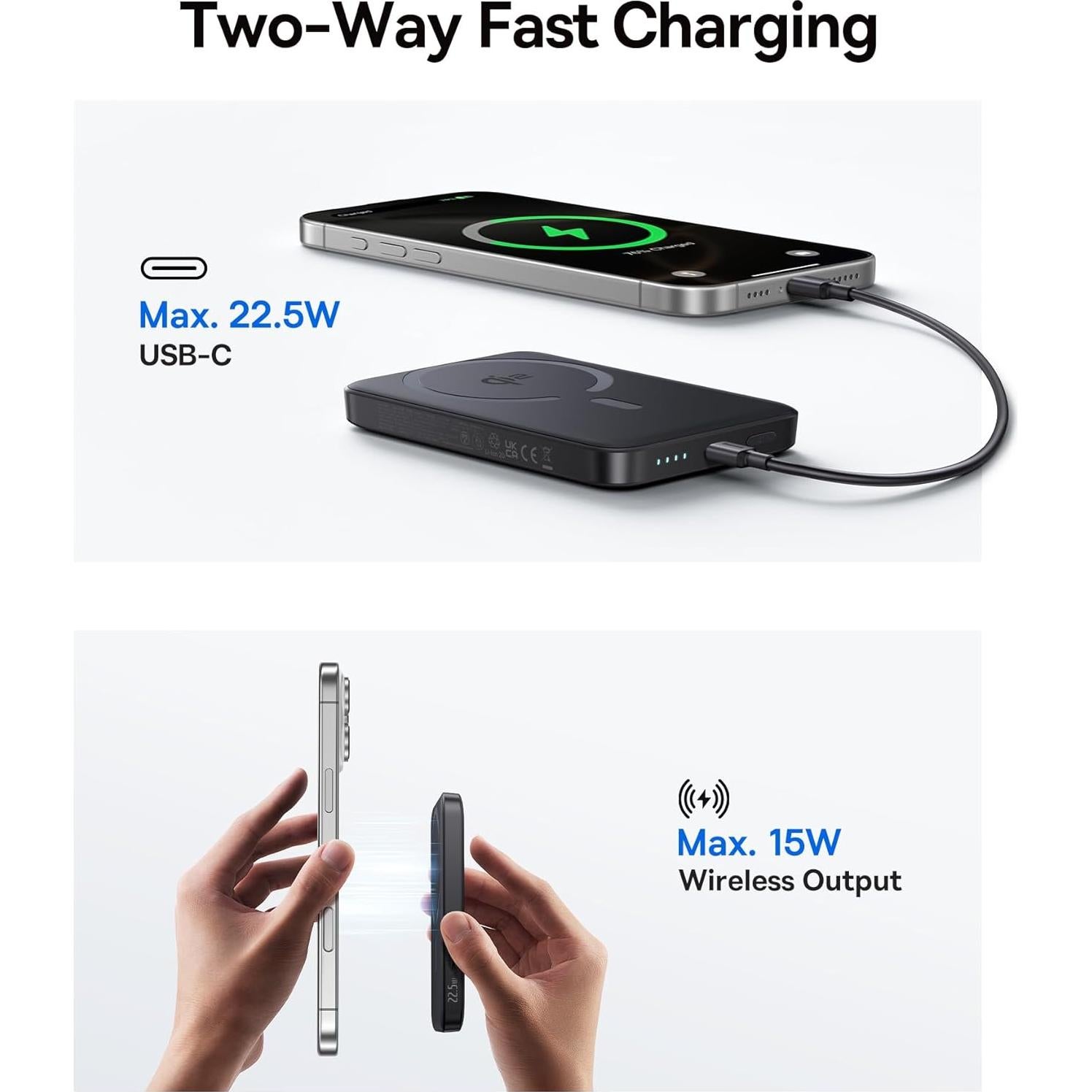 Cargador Portátil Baseus 10000mAh Qi2 15W Inalámbrico Negro