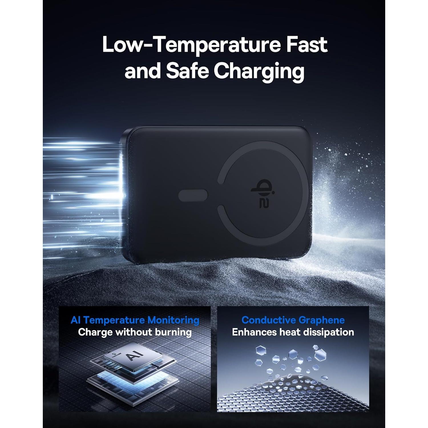 Cargador Portátil Baseus 10000mAh Qi2 15W Inalámbrico Negro