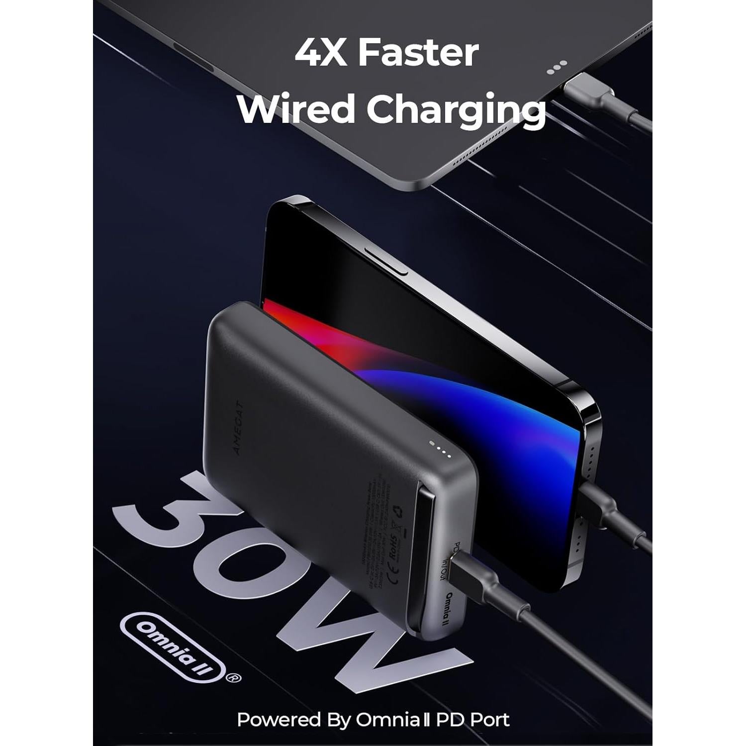 Banco de Poder Magnético AMEGAT 10000mAh Carga Rápida Inalámbrica