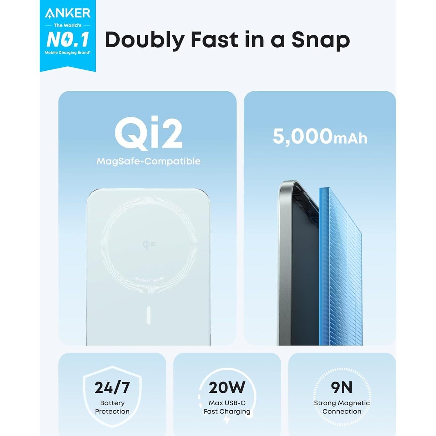 Banco de Poder Anker Nano 5000mAh Magnético Carga Rápida 15W