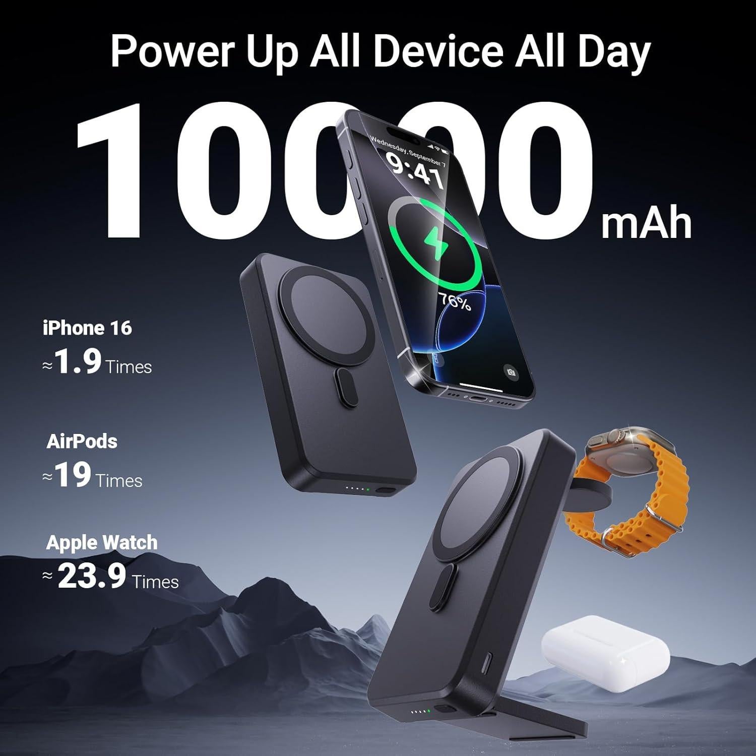 Cargador Portátil 3-en-1 Kysson 10000mAh Carga Rápida Negro