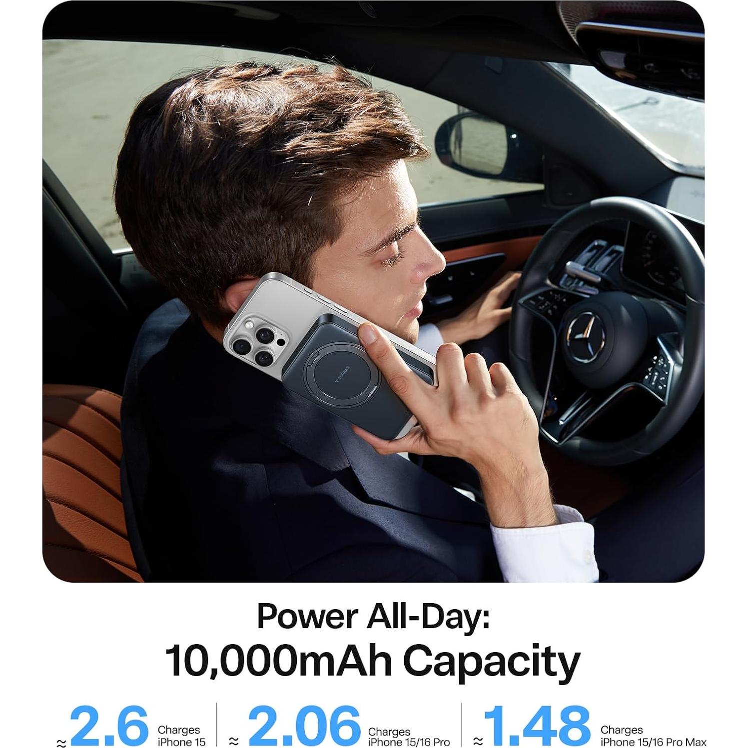 Cargador Portátil TORRAS 10,000mAh Qi2 15W MagSafe Negro