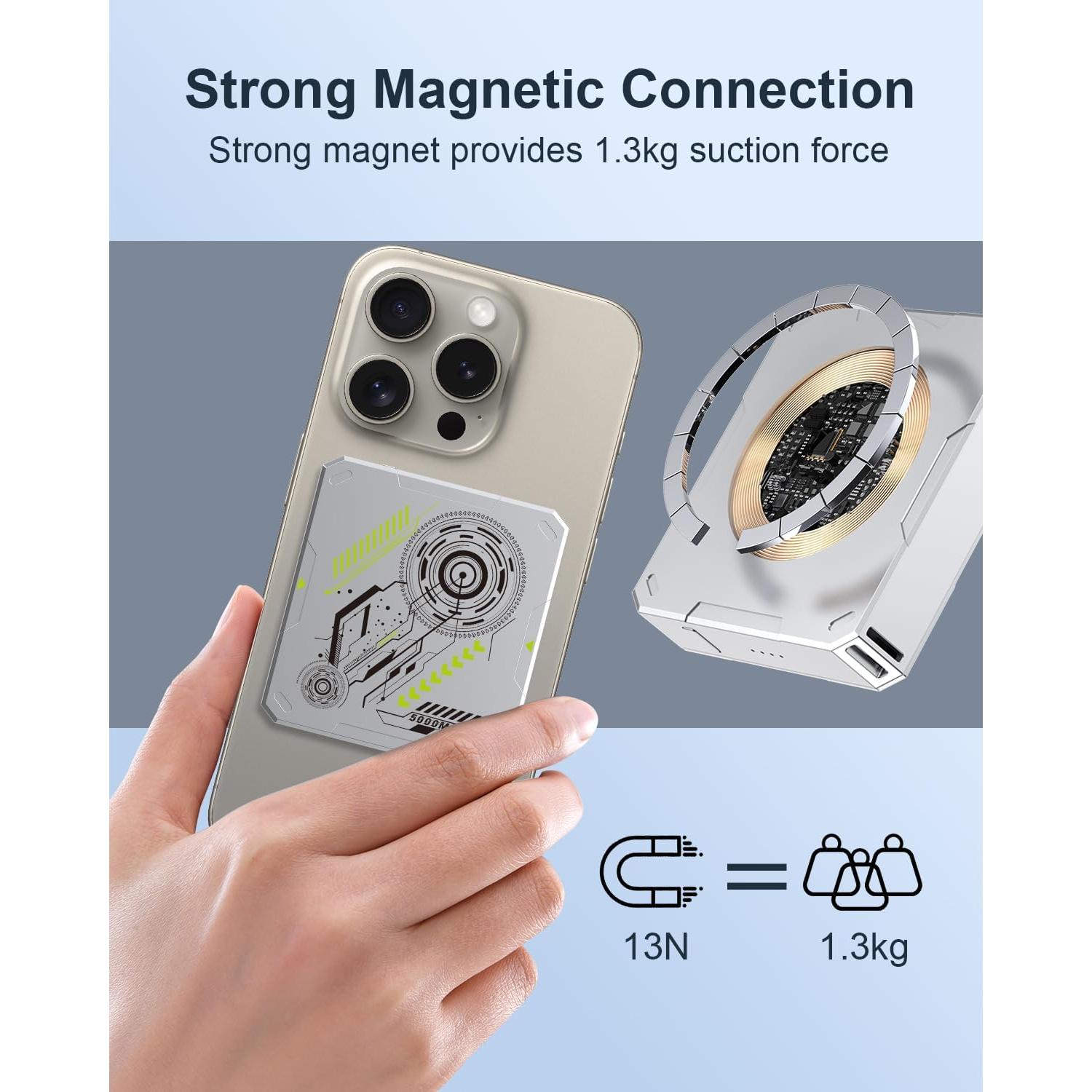 Cargador Portátil Inalámbrico MOXNICE 5000mAh 15W USB-C Plata