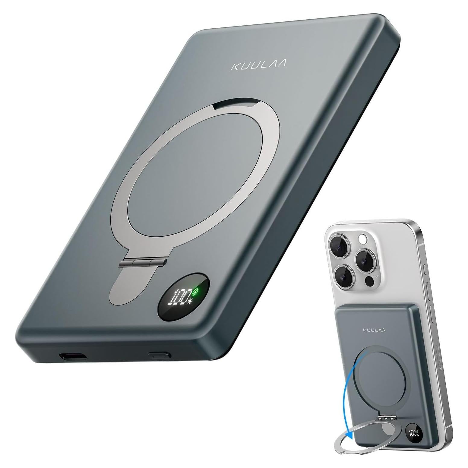 Banco de Poder Magnético Kuulaa 10000mAh PD 20W USB-C Gris