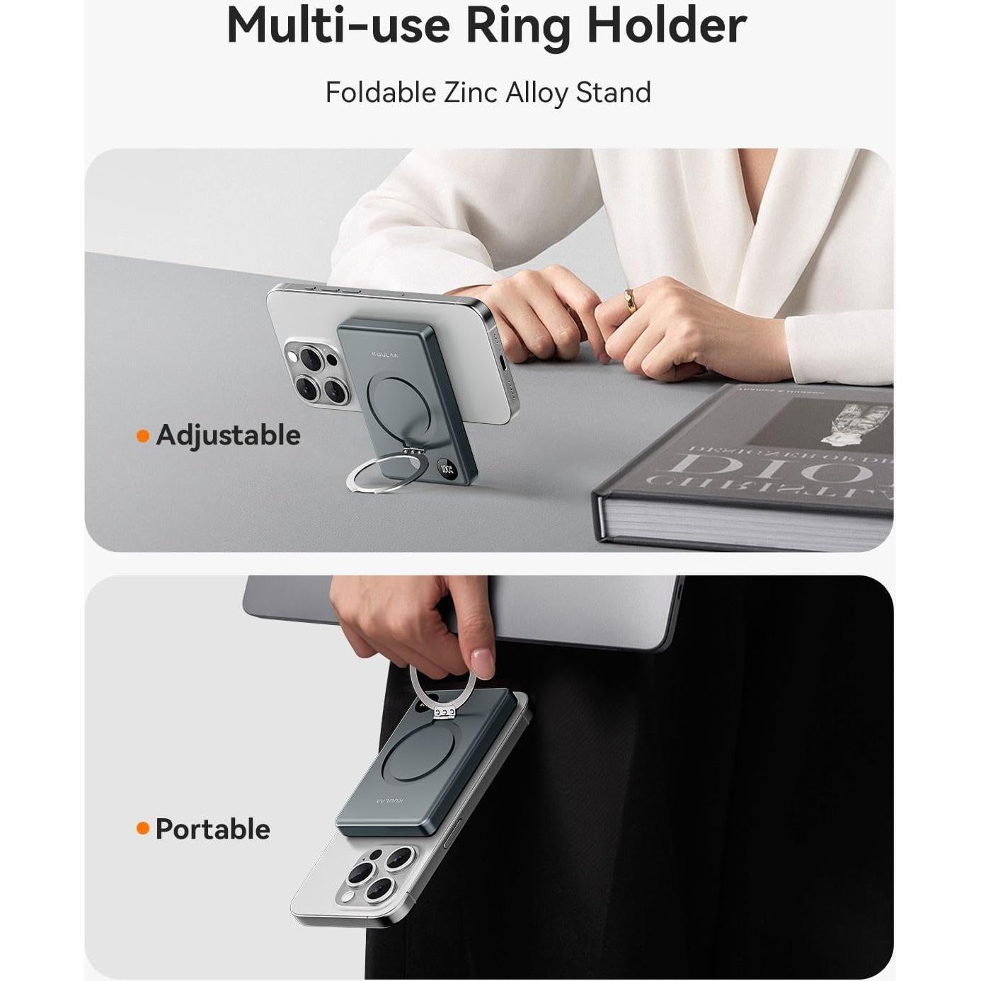 Banco de Poder Magnético Kuulaa 10000mAh PD 20W USB-C Gris