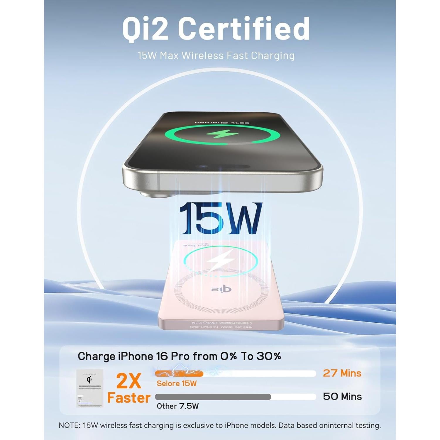 Power Bank Magnético 5000mAh Carga Inalámbrica 15W Rosa