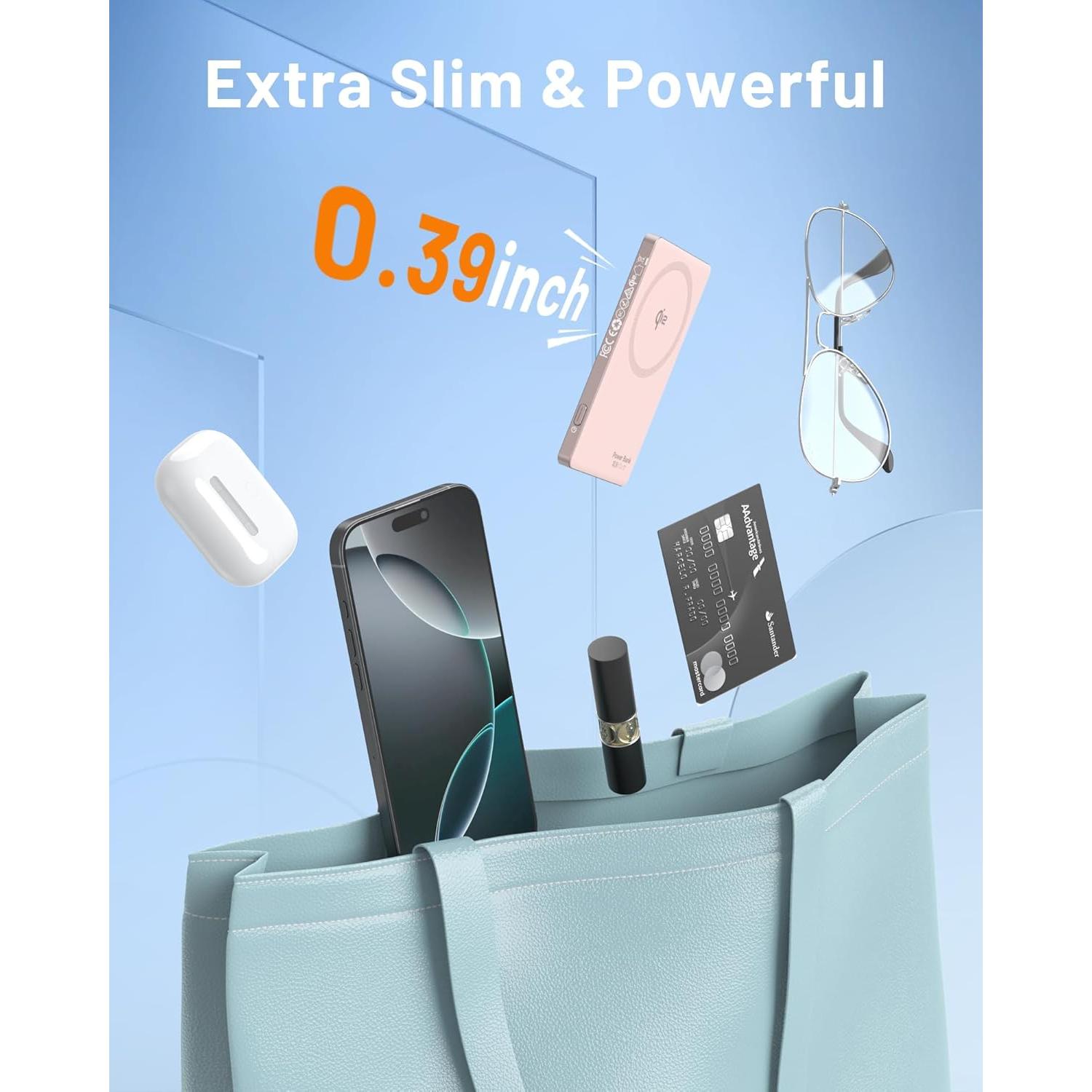 Power Bank Magnético 5000mAh Carga Inalámbrica 15W Rosa