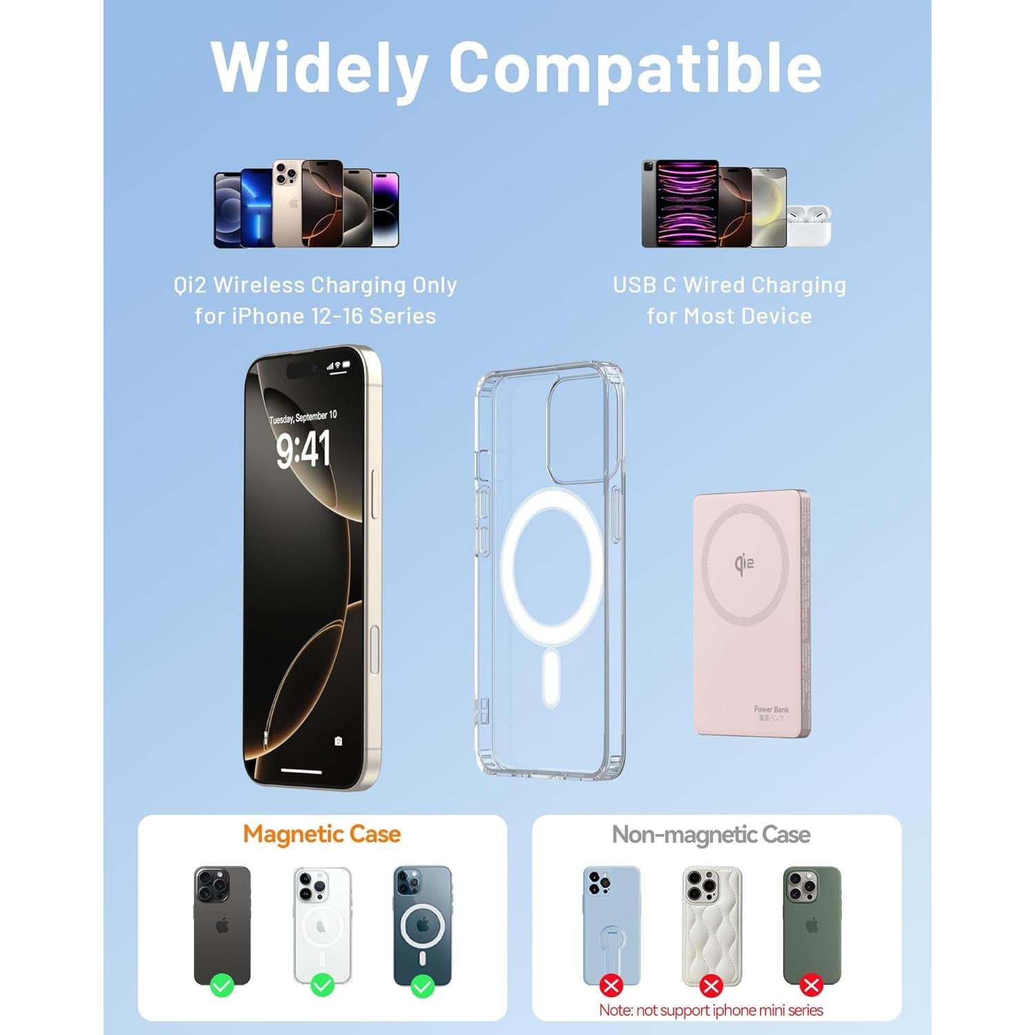 Power Bank Magnético 5000mAh Carga Inalámbrica 15W Rosa