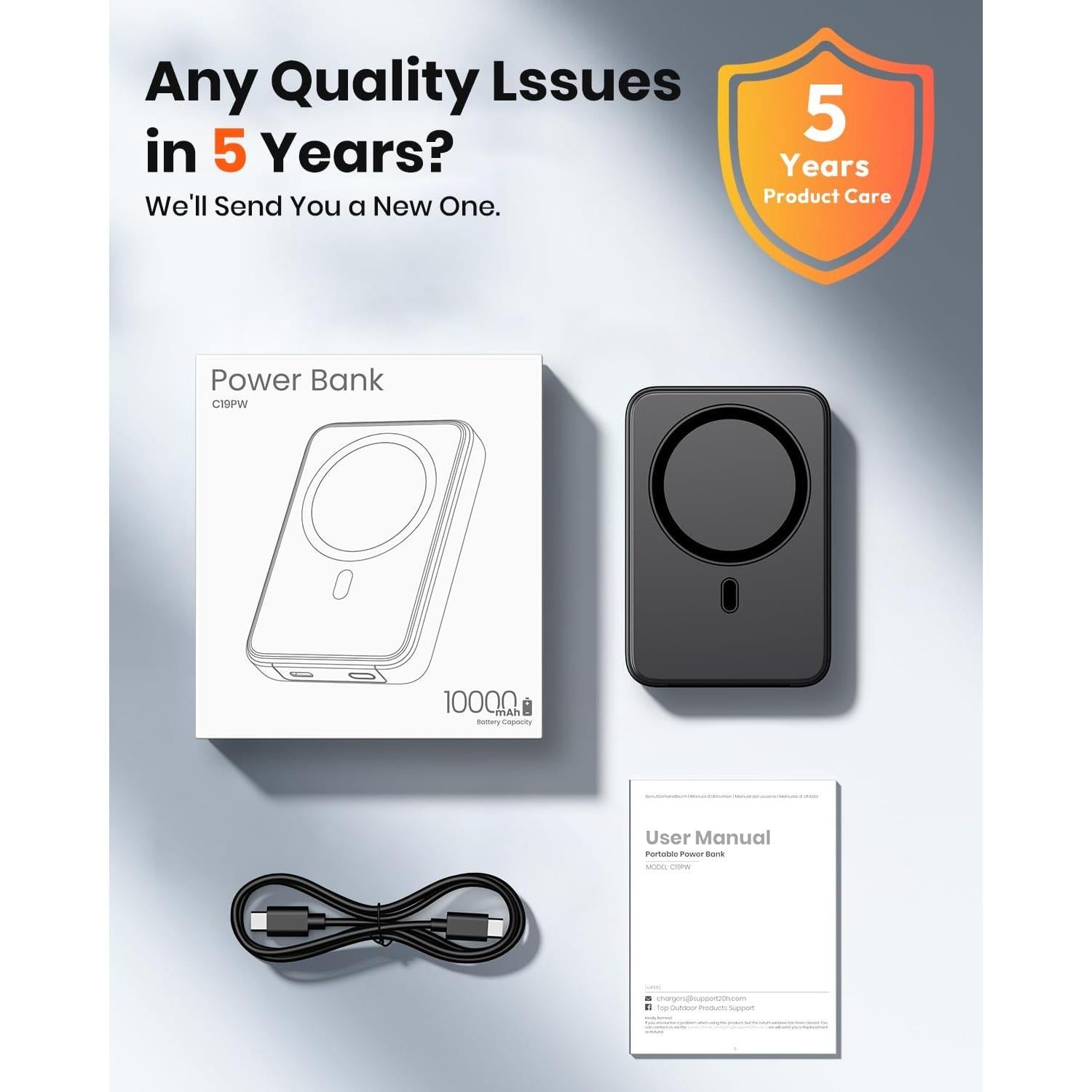 Cargador Portátil Magnético ADDTOP 10000mAh 15W USB-C Negro