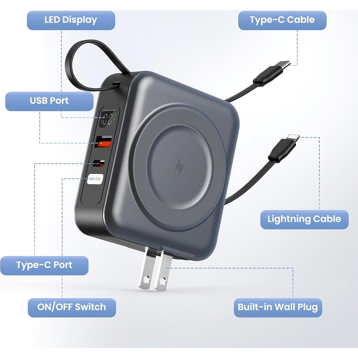 Cargador portátil Magsafe 10000mAh con enchufe AC y carga rápida