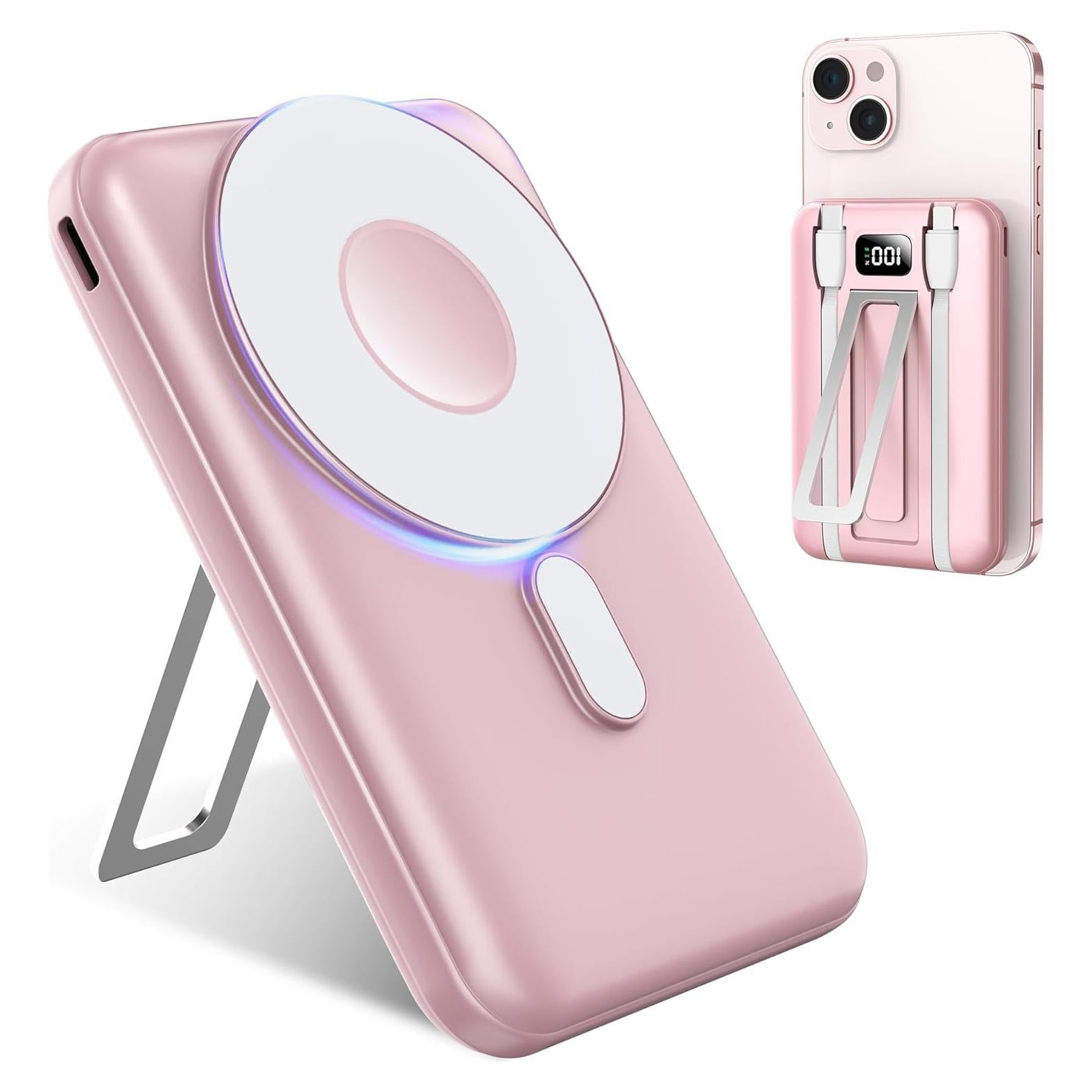 Cargador Portátil Inalámbrico Rosa 10000mAh PD 15W MagSafe