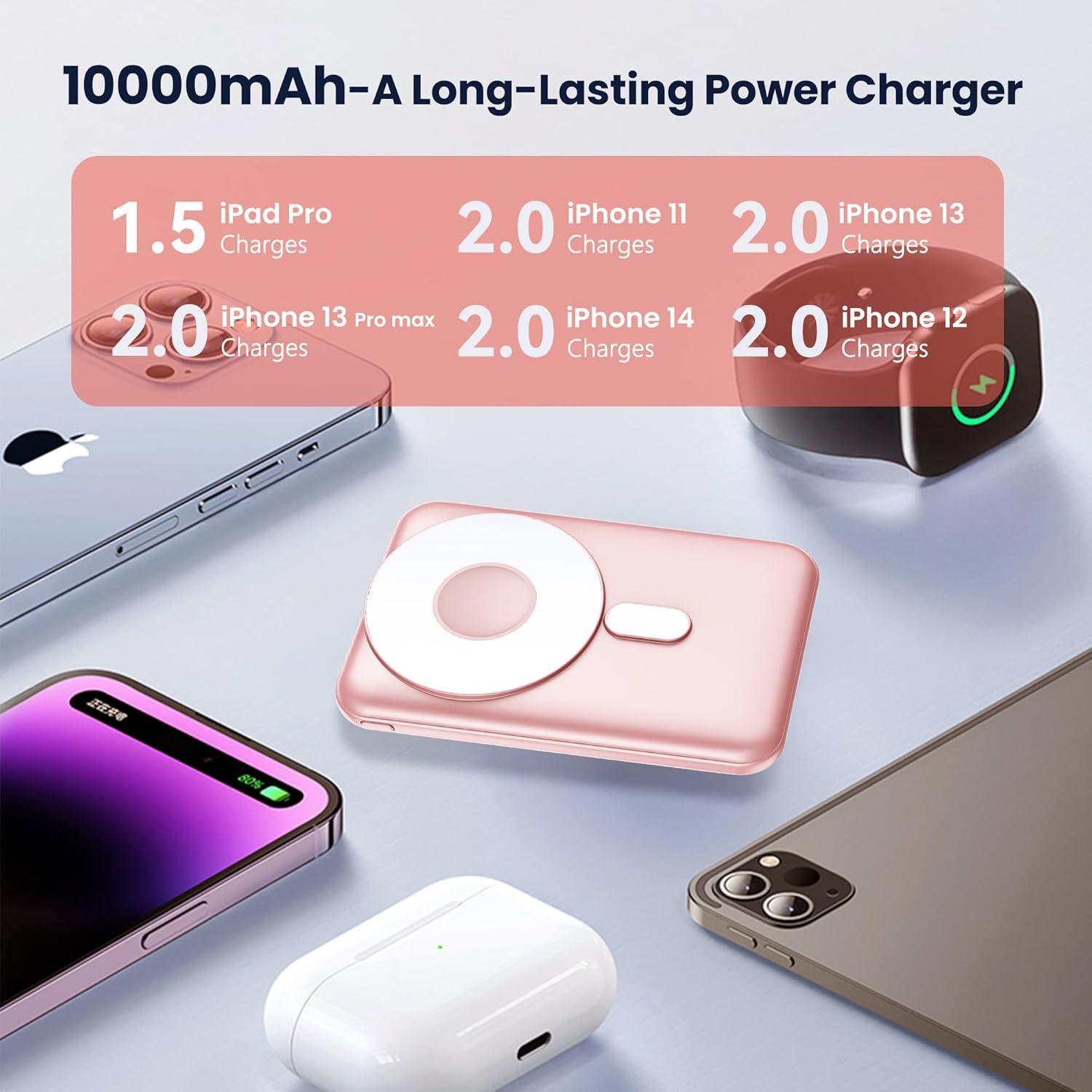 Cargador Portátil Inalámbrico Rosa 10000mAh PD 15W MagSafe