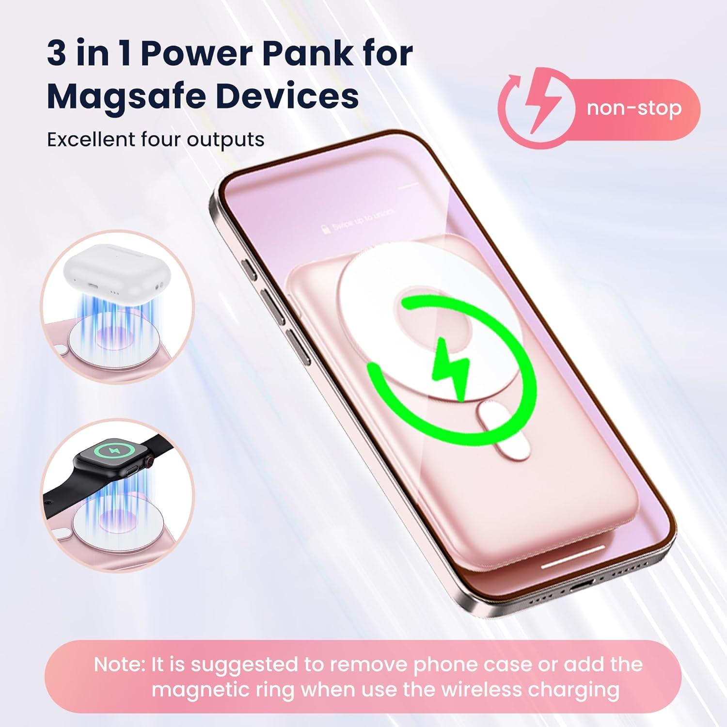 Cargador Portátil Inalámbrico Rosa 10000mAh PD 15W MagSafe