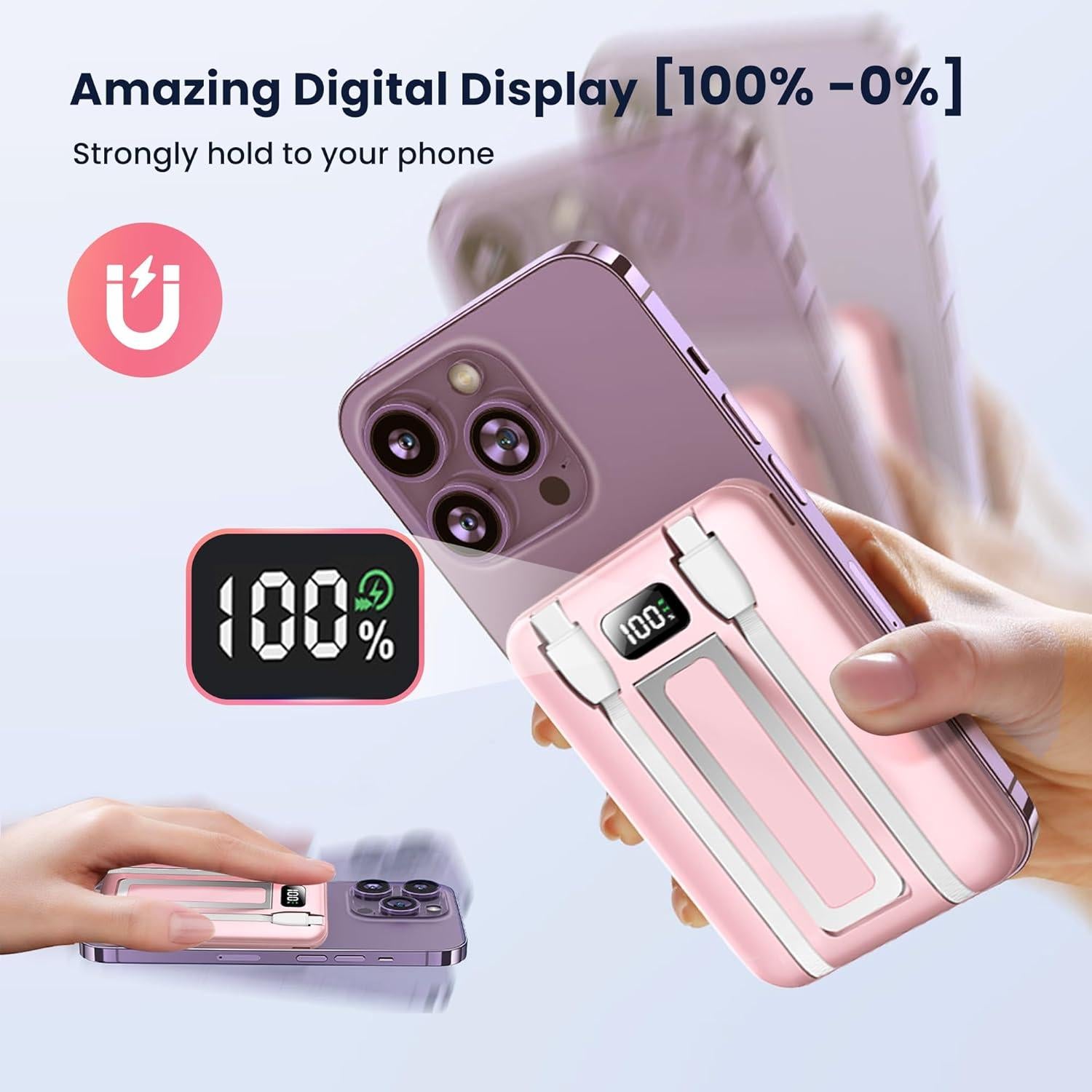 Cargador Portátil Inalámbrico Rosa 10000mAh PD 15W MagSafe