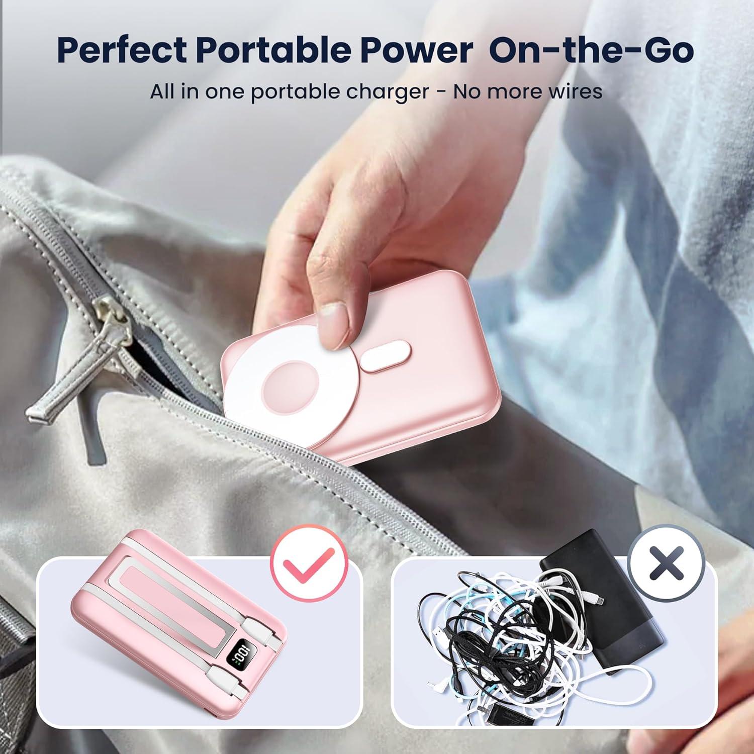 Cargador Portátil Inalámbrico Rosa 10000mAh PD 15W MagSafe