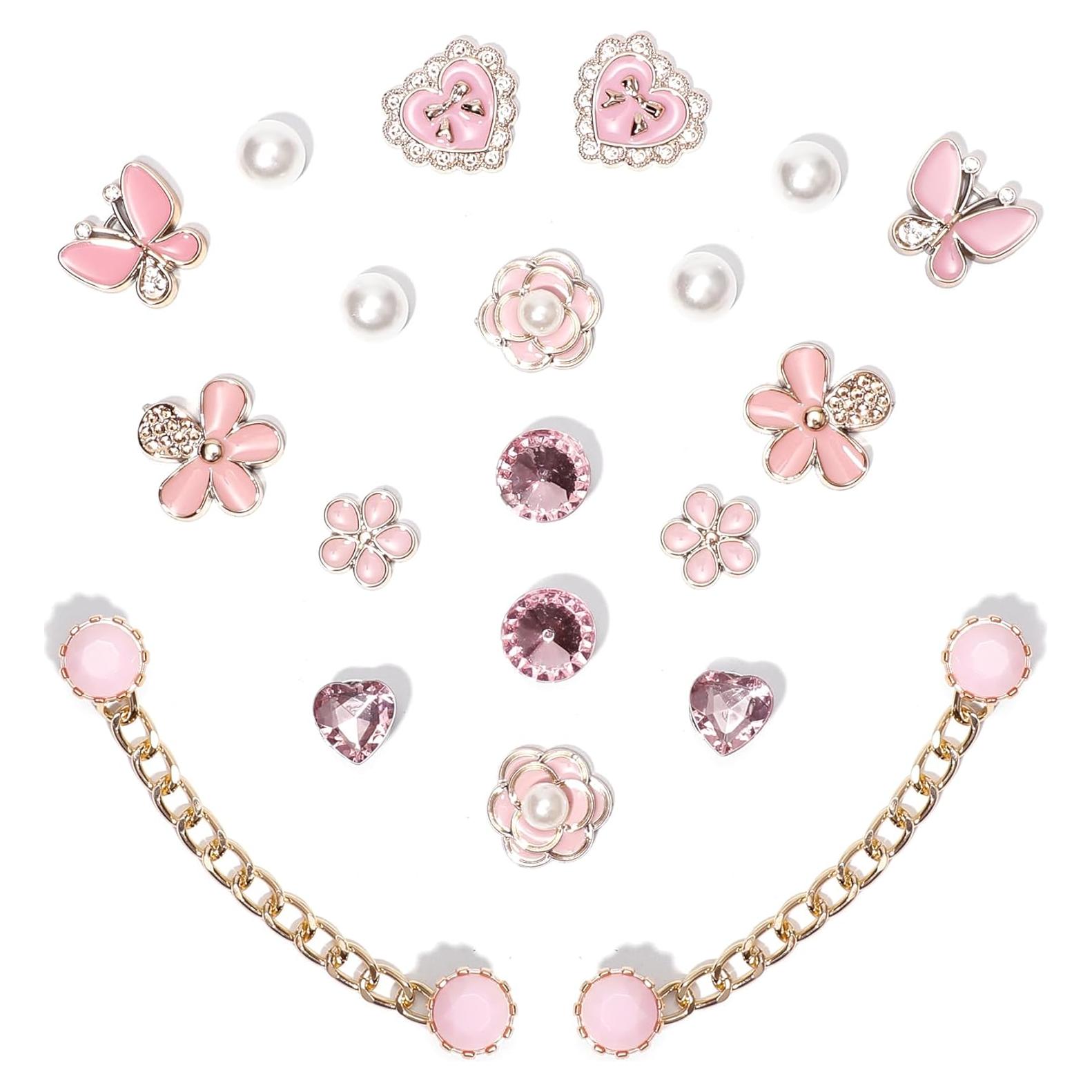 20 Piezas Encantos Brillantes para Zapatos Mujeres Rosa
