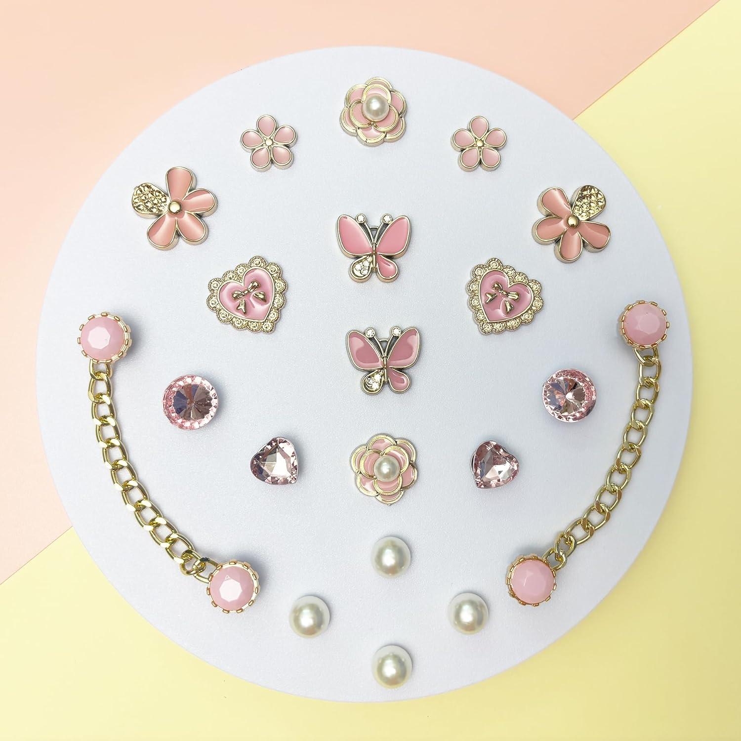 20 Piezas Encantos Brillantes para Zapatos Mujeres Rosa